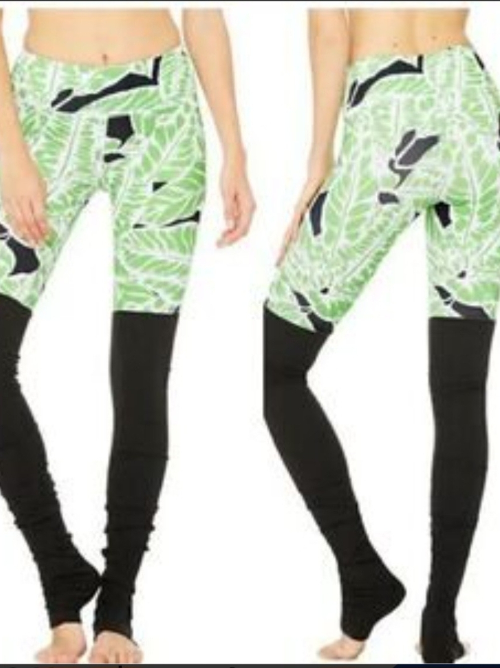 ALO Yoga Green Leaf-Print Leggings with Black Lower Panels